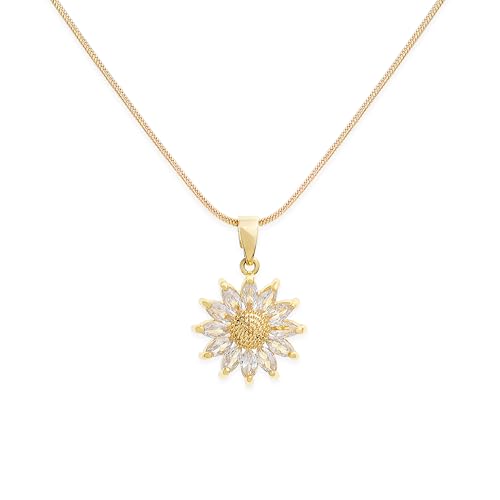 Sonateomber Gold Sunflower Daisy Pendant Necklace for Women Dainty Chain Choker Rhinestone CZ Adjustable Flower Dangle Necklaces Prom Wedding Fashion Jewelry Gift
