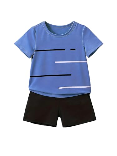 Image of 4-8T Toddler Boys 2-Piece Summer Casual Outfit Striped Print Short Sleeve T-Shirt & Shorts Set
