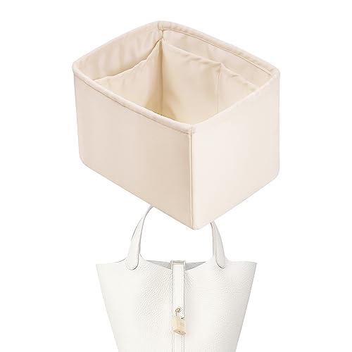 XYJG Purse Handbag Silky Organizer Insert Keep Bag Shape Fits Herme Picotin 14/18/22/26 bags, Luxury Handbag Tote Lightweight Sturdy(Craie,PC 22)