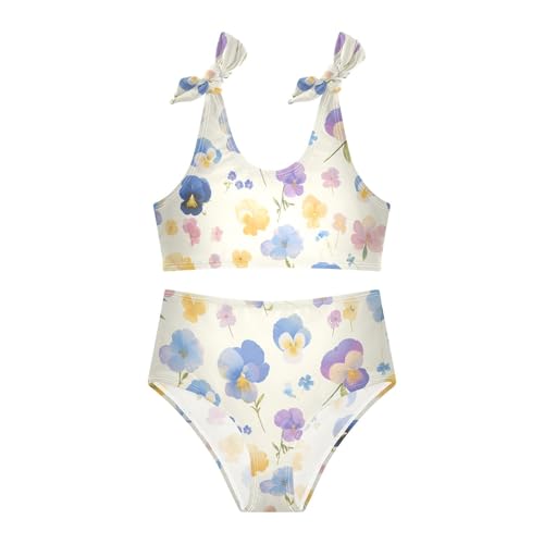 KLL The Garden Tricolor Pansy Flower Girls 2 Piece Bikini Sets Beach Swimsuits Swimwear Adjustable Strap3