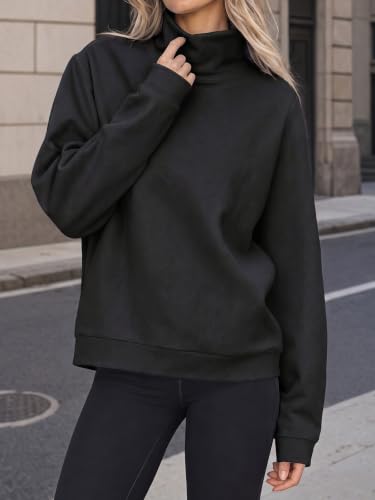 Fisoew Womens Turtleneck Sweatshirt Fleece Oversized Pullover Casual Tops - image 4