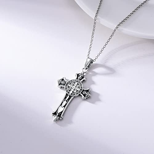 Proess Father's Day 925 Sterling Silver Saint Cross Benedict Necklace Catholic St Benedict Medals Jewelry Gifts For Women Men #TOP3