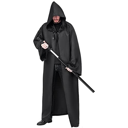 Myir JUN Męski płaszcz z kapturem, męski szlafrok na Halloween, kostium filmowy, rycerz, tunika, peleryna dla dorosłych, strój, karnawał, fantazyjne przebranie, cosplay (rozmiar XL, czarny)