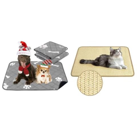 PatiencET Bundle of 2 Pack Washable Pee Pads and 1 Pack Cat Scratching Mat for Pet Training Cover