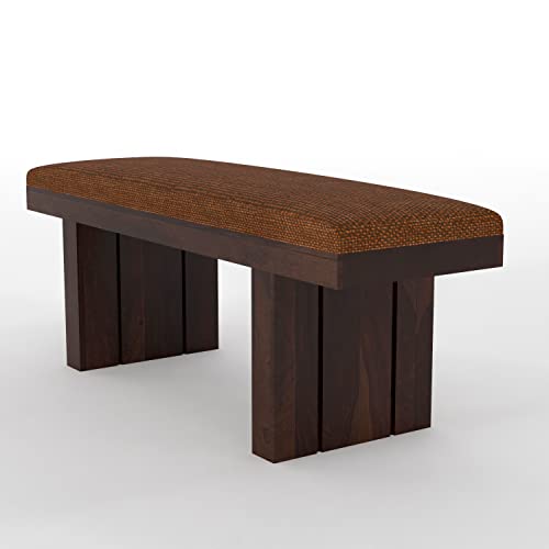 Image of Solid Wood 2 Seater Bench for Living Room, Office | Sheesham Wooden 2 Seater Dining Bench with Upholstery | Wooden Bench for Balcony, Outdoor Sitting in Walnut Finish
