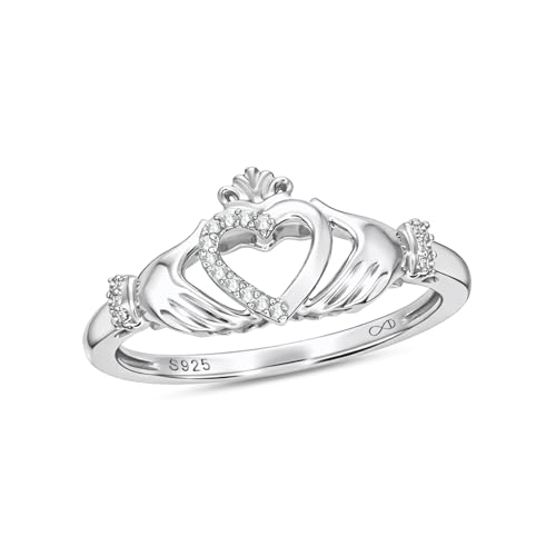 Cali Trove Irish Claddagh Ring for Women with Diamonds (925 Sterling Silver) |1/20cttw Diamond Wedding Heart Ring for her | Special Anniversary Enagagement Gift for her | Luxury Jewelry for Women 7