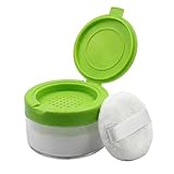 1 Stück Baby-After-Bath-Puderquaste, leer, nachfüllbarer Kunststoff, Babypuderbehälter, tragbarer Talkum-Puderbehälter mit Puderquaste und Sieb für Zuhause und Reisen (grün)