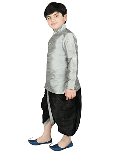 Image of SG YUVRAJ Boy's Raw Silk Kurta Dhoti Set