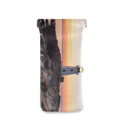 FLildon Seacoast Lighthouse Eyeglasses Pouch Squeeze Top Sunglasses Case Soft PU Leather Eyeglass Bag for Men Women