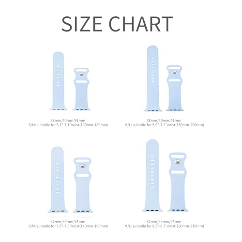 Image of Sport Bands Compatible with Apple Watch Band 38mm /40mm /41mm /42mm /44mm /45mm /49mm Women Men,Soft Silicone Strap Compatible with iWatch Ultra2 /Ultra Series10 /9 /8 /7 /6 /5 /4 /3 /2 /1 /SE Light Blue
