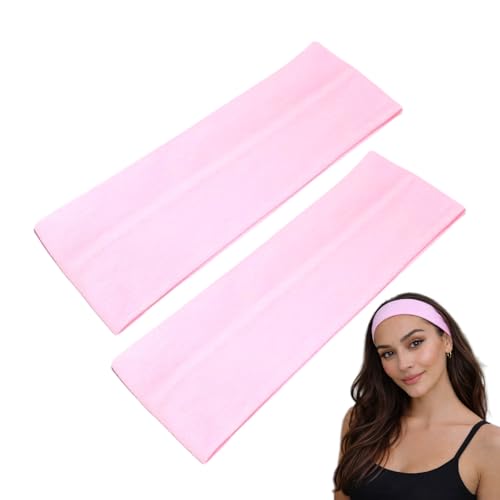 WESTEND CHOICE 7cm Wide Headbands 2 Pack Plain Stretchy Hairband Unisex Kylie Headband Bandeau Gym Exercise Headbands for Women & Men Soft Yoga Head Band (Light pink)
