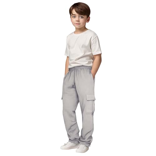 Cargo Sweatpants for Boys Kids Cotton Drawstring Elastic Waist Loose Joggers Running Sweat Pants with Toddler Pant4