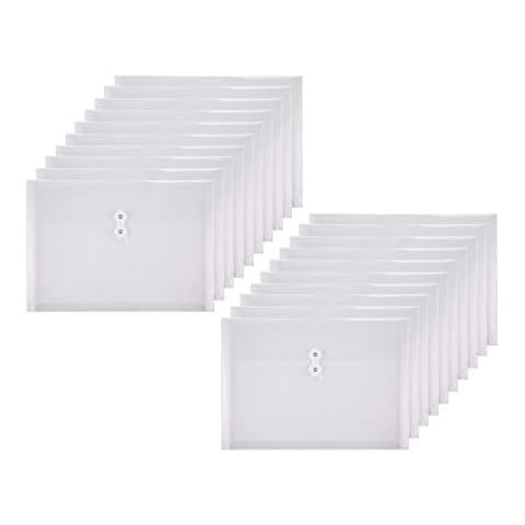 YESSART Clear String Closures Poly Envelopes Side Opening Folder Pocket Pack of 20 Bottom with Expanding Gusset Cover