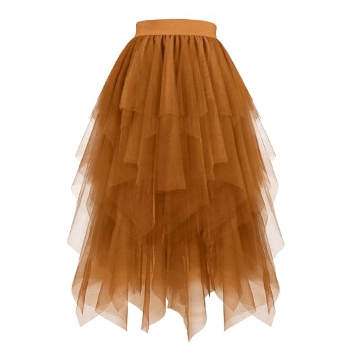 Tulle Skirts for Women High Waist Elastic Midi Length Puffy Fairy Skirt A-line Irregular Layered Mesh Tutu Skirts