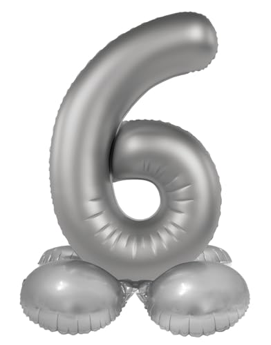 Folat B.V.- Folat Globo plateado de pie Numero 6-Moonlight Silver-Satin Gloss-72 cm-para Cumpleaños Fiesta Aniversario Graduación, no se Requiere Helio inflar con Aire, Color (10536)