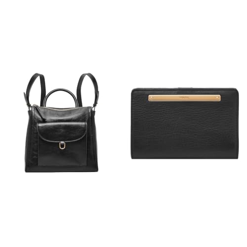 Sac en cuir noir Fossil Parker haut de gamme avec portefeuille Liza