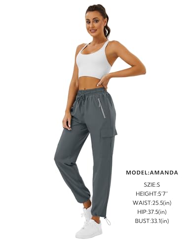 Friptspyg Outdoor Hosen Cargohose Damen Leichter Trekkinghose Wanderhose Schnelltrocken Wasserdicht Einstellgurt Sportlich Jogginghose mit Taschen,Grau M