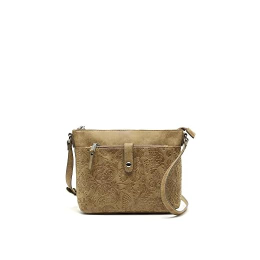 MISAKO Frise bolso bandolera con neceser pequeño - Bolso bandolera pequeño con neceser a juego Frise Camel 19 X 26 X 7 cm