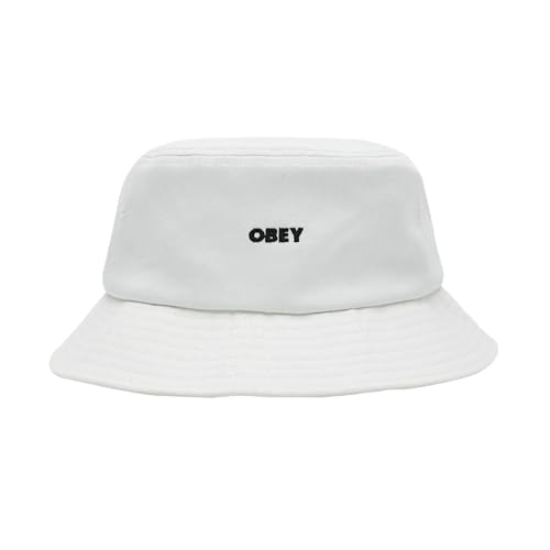 LOGO Obey RICAMATO Obey Bold Twill Bucket Hat Cappello a Falda Larga, Bianco, Taglia Unica Uomo