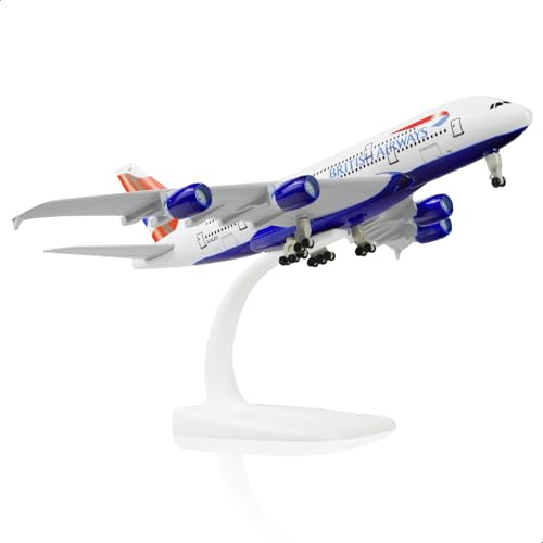 QIYUMOKE Airbus A380 1/300 British Airways - Modelo de avión de Metal Fundido a presión con Soporte Sky Jumbo Airliner Kit de Modelo de aleación para entusiastas de la aviación