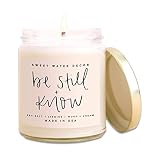 Sweet Water Decor, Be Still and Know, Sea Salt, Jasmine, Cream, and Wood Scented Soy Wax Candle for
