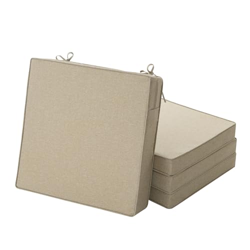 Fitfree Outdoor Chair Cushions Water-Resistant & Fade-Resistant Patio Furniture Square Seat Replacement Chair Pads with Ties Removable Cover Non-Slip Bottom Set of 4 22 x 22 Inch Natural