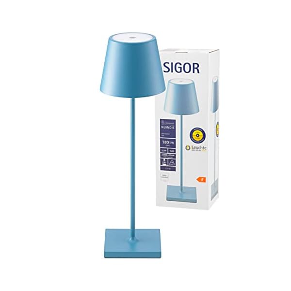 SIGOR Nuindie - Dimmbare LED Akku-Tischlampe Indoor & Outdoor, Höhe 38 cm, aufladbar mit Easy-Connect, 12 h Leuchtdauer…