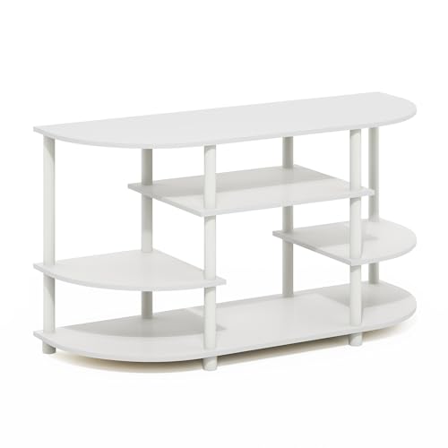 Image of Furinno Jaya TV Stand, 4-Tier Toolless Assembly Corner Entertainment Center with Round Edges, TV Console for TV up to 44 Inch, Open Shelf Design, for Living Room, Bedroom, White