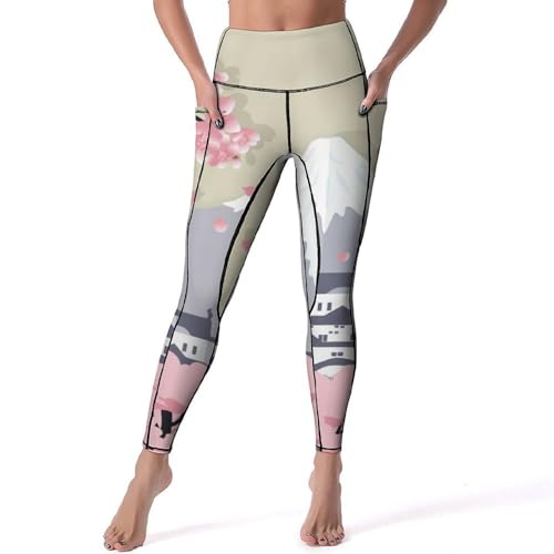 Legging femmes taille haute Château Japonais pantalon de sport anti-roulement pour le yoga S