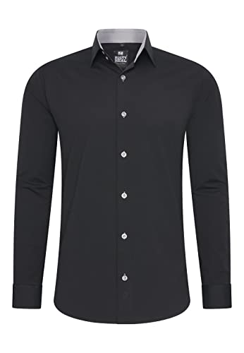 Photo de Rusty Neal Chemise homme Premium Coupe ajustée Manches longues Stretch Gris Col Kent Chemise business Chemise décontractée M, noir/gris, M