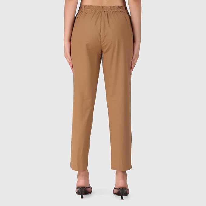 Image of Aarav Fabric Women's 100% Cotton Casual Pant | Ankle Length Regular fit Cotton Trouser | Straight Fit Formal Pants for Kurti, Office, Casual and Daily Outdoor Lifestyle
