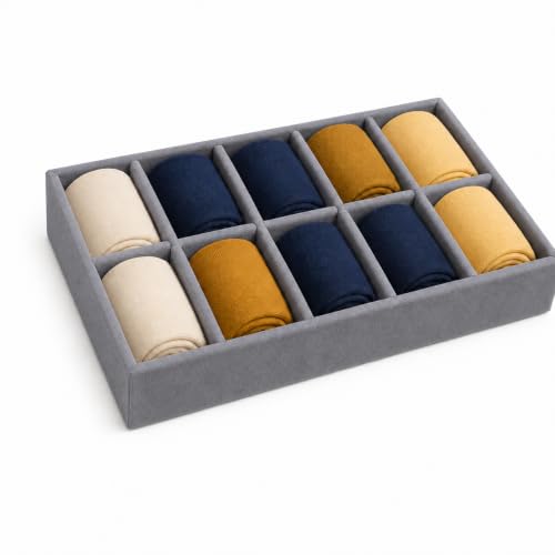 Image of 10 Slot Drawer Organizer Tray for Socks and Ties, Grey | Ten divided compartments keep socks, ties and small wardrobe accessories neatly arranged in drawers, wardrobes or closets.