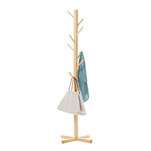Image of Ash & Roh Wood Coat Rack Freestanding, Modern Standing Coat Stand Hanging For Jacket, Hat, Cloth, Purse, Hand-Bag - Hall Tree Entry Way, Farmhouse (Beige, 92-1), 50X50X165 Cm