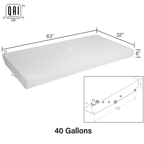 Image of 40 Gallon RV Fresh Water Tank, Potable Water Storage Tank for Drinking, Cooking, Cleaning, Showering, for Campers, Trailers, Motorhomes, RVs, Low-Profile Shape, 63 inch x 32 inch x 6 inch (WT-1473)
