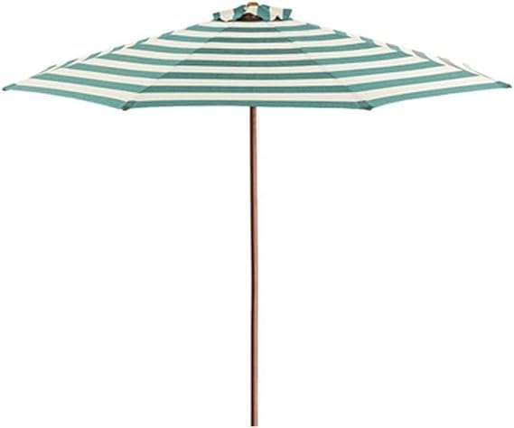 9 Ft Yellow Striped Patio Umbrella - Outdoor Market Table Shade, Garden Parasol with Solid Wooden Pole, Perfect for Balcony & Backyard Sun Protection