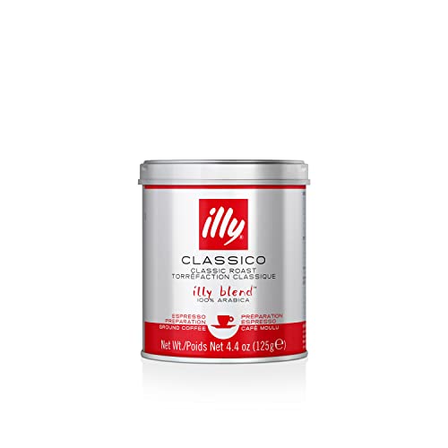 illy Ground Coffee Espresso - 100% Arabica Coffee Ground – Classico Medium Roast - Notes of Caramel, Orange Blossom & Jasmine - Rich Aromatic Profile - Precise Roast - No Preservatives – 4.4 Ounce