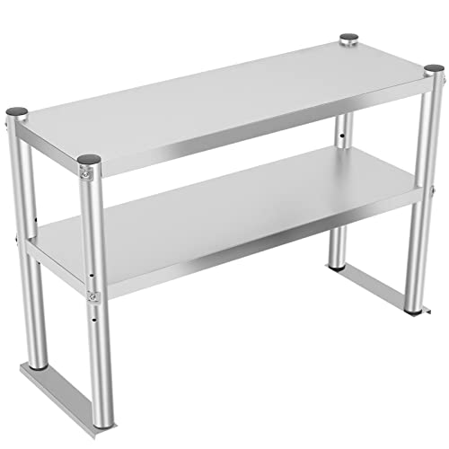 Double Overshelf Stainless Steel 12\'\' x 31\'\',Commercial 2 Tier Shelf for Prep & Work Table in Restaurant,Home and Kitchen,Double Tier Overshelf,Double Deck Overshelf,Kitchen Table with Adjustable