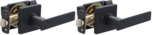 Image of Amazon Basics Contemporary Stamford Privacy Door Lever, Easy Installation, Matte Black, 2-Pack