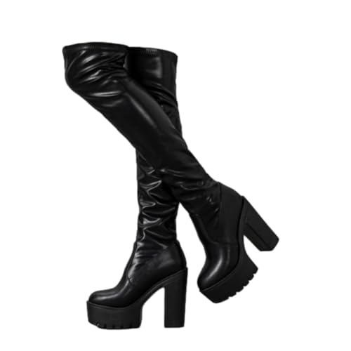 Platform Thigh High Boots for Women Chunky Block Heels Over The Knee Boots Stretch Go-Go Boot Party Boots