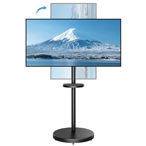 ECOTINY テレビスタンド 32~65インチ対応 縦横回転 壁寄せ 耐震 移動式 自立式 ハイタイプ テレビ台 VESA/横100～400mm/縦100～400mm 耐荷重40kg 高さ6段階調整 角度回転 TVスタンド おしゃれ 省スペース 家用 会社 学校 病院 ビジネス展示 棚付き キャスター付き (ブラック, 32~65インチ)