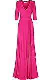 Bon Rosy Women's #MadeInUSA 3/4 Sleeve Classic Paris Maxi Wrap Dress Summer Wedding Guest Party Bridal Baby Shower Maternity Nursing Fuchsia M(DJ51504-Solid)