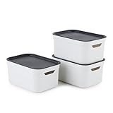 Jive Dekobox 3er-Set Aufbewahrungsbox 5l mit Deckel, Kunststoff (PP recycelt), weiss/anthrazit, 3x5l (26.5 x 18.5 x 13.2 cm)