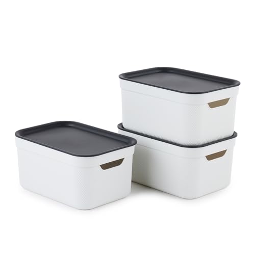 Jive Dekobox 3er-Set Aufbewahrungsbox 5l mit Deckel, Kunststoff (PP recycelt), weiss/anthrazit, 3x5l (26.5 x 18.5 x 13.2 cm)