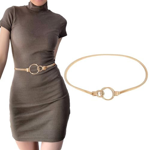 Gold Belts for Women, Adjustable Golden Stretch Waist Skinny Belt Waistband, Fashion Simplicity, for Dresses