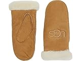 Puño girado UGG Mitón de piel de oveja resistente al agua bordada con palma de la tecnología, Castaño, S/M