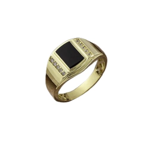 Metmejiao Men's Luxurious Black Onyx Ring 14K Solid Gold Emerald-Cut Cubic Zirconia Ring for Men Square Black Onyx Man's Signet Luxury Anniversary Rings Engagement Rings Band for Men Him Father 12