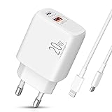 LUOSIKE iPhone Ladegerät mit 2m Ladekabel, 20W USB C Netzteil/Schnellladegerät, PD/QC3.0 2-Port-Stecker/Power Adapter mit Lightning Kabel Kompatibel mit iPhone 14/13/12/11/Pro/Max/mini/SE/XR/XS/X/8