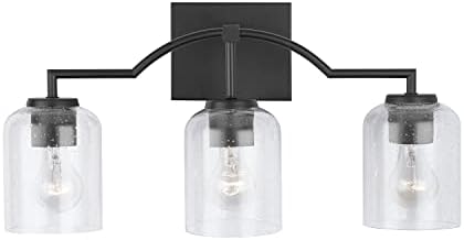 HomePlace by Capital Lighting 139331MB-500 Carter Modern Clear Seeded Glass Bathroom Vanity Wall Light, 3-Light 300 Total Watts, 11" H x 22" W, Matte Black