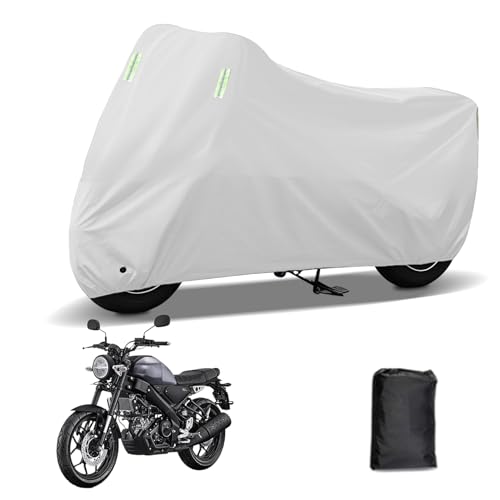 に適合する ヤマハ XSR155 バイクカバー 原付カバー バイク用レインカバー 警告反射テープ 盗難防止 紫外線防止 防埃 防雨 防雪 収納バッグ付き(銀)