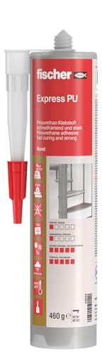 fischer Express PU Kraftkleber, wasserfester Montagekleber für den Außenbereich, Universalkleber für schnelle Aushärtung bei vielen Anwendungen & Baustoffen, 310 ml, beige